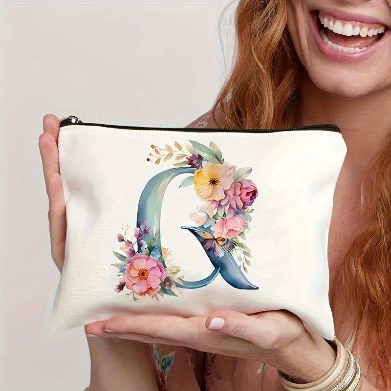 1pc Floral Alphabet Cosmetic Bag -Perfect For Travel, Weddings, And Bachelorette Parties For Bridesmaids And Maid Of Honor