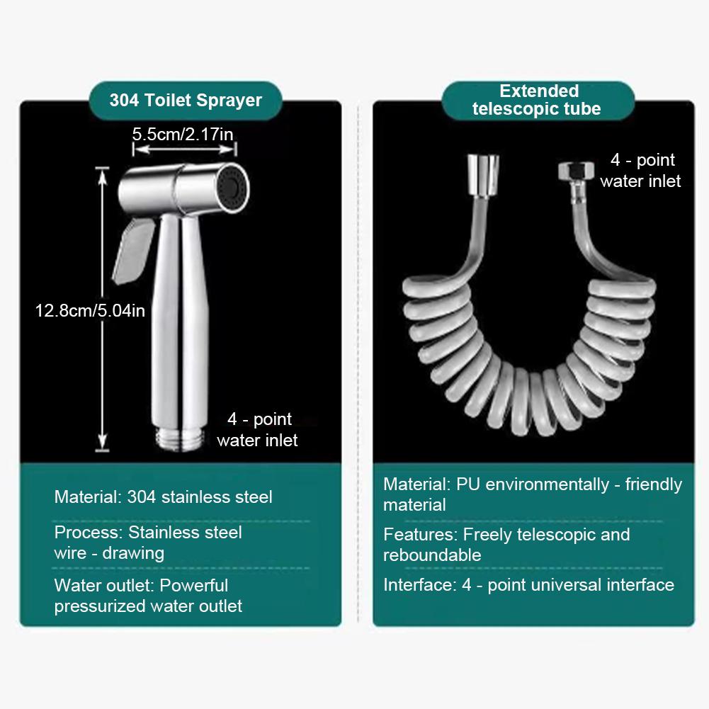 Стальной биде-ручной душ с 2-ходовым переключателем и шлангом, пистолет-распылитель для туалета, самоочищающийся набор для биде для гигиены и купания домашних животных