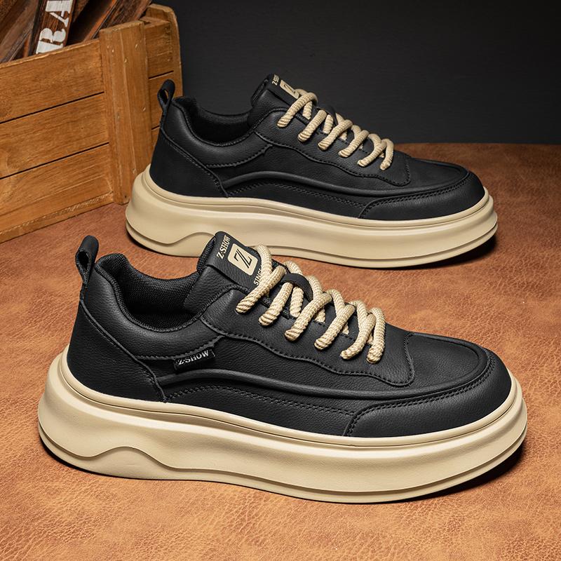 Fashion New Genuine Leather Men Walking Vulcanized Shoes Comfy All-match Outdoor Platform Sneakers Antiskid Casual Lace-up Oxford Shoes