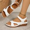 Fashion Leather Fashion Sandals Elegant Round Headed Buckle Sandals for Women Lightweight Wedge Heel Platform Sandals Sandalias De Mujer