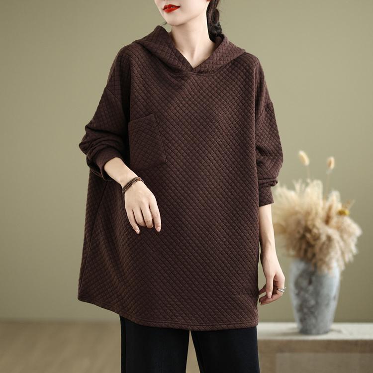 DIMANAF 2024 Autumn Vintage Pullovers Tops Women Plaid Clothing Hoodies Sweatshirts Oversize Loose Casual