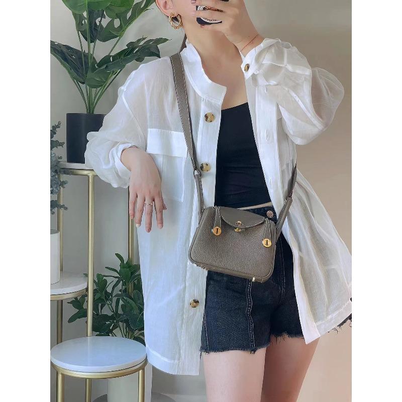 Half Wax Thread Lindi Bag Mini Top Layer Togo Cowhide Leather Single Shoulder Handbag Crossbody Women's Bag Doctor Bag Crossbody Bag