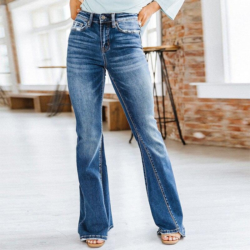 Office Lady Blue High Waist Denim Jeans For Women Spring Sexy Solid Skinny Flare Pants Fashion Female Jeans Mujer 25663
