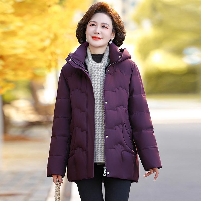 2025 Winter Warm Hooded Mid-Length Down Jacket for Middle-Aged and Elderly Women
