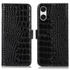 For Sony Xperia 10 VI Case Crocodile Texture Genuine Cow Leather Phone Wallet Cover