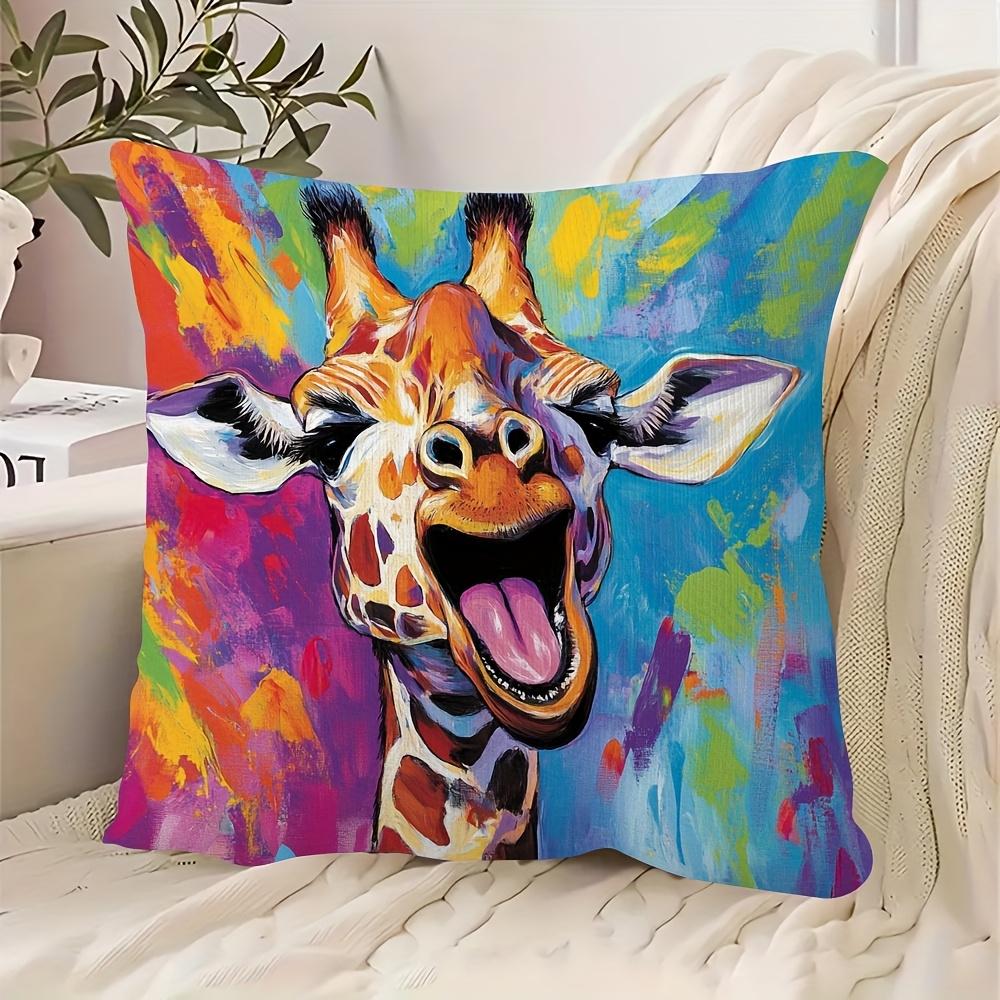 Vibrant Giraffe Print Throw Pillow Case Modern Abstract Art Jungle Cushion Home Decor 45x45cm Animal Lover Gift
