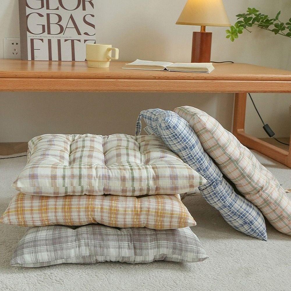 4cm Thickness Seat Cushion Grid Stripes Pattern Sofa Cushion Breathable Stool Cushion Home Office
