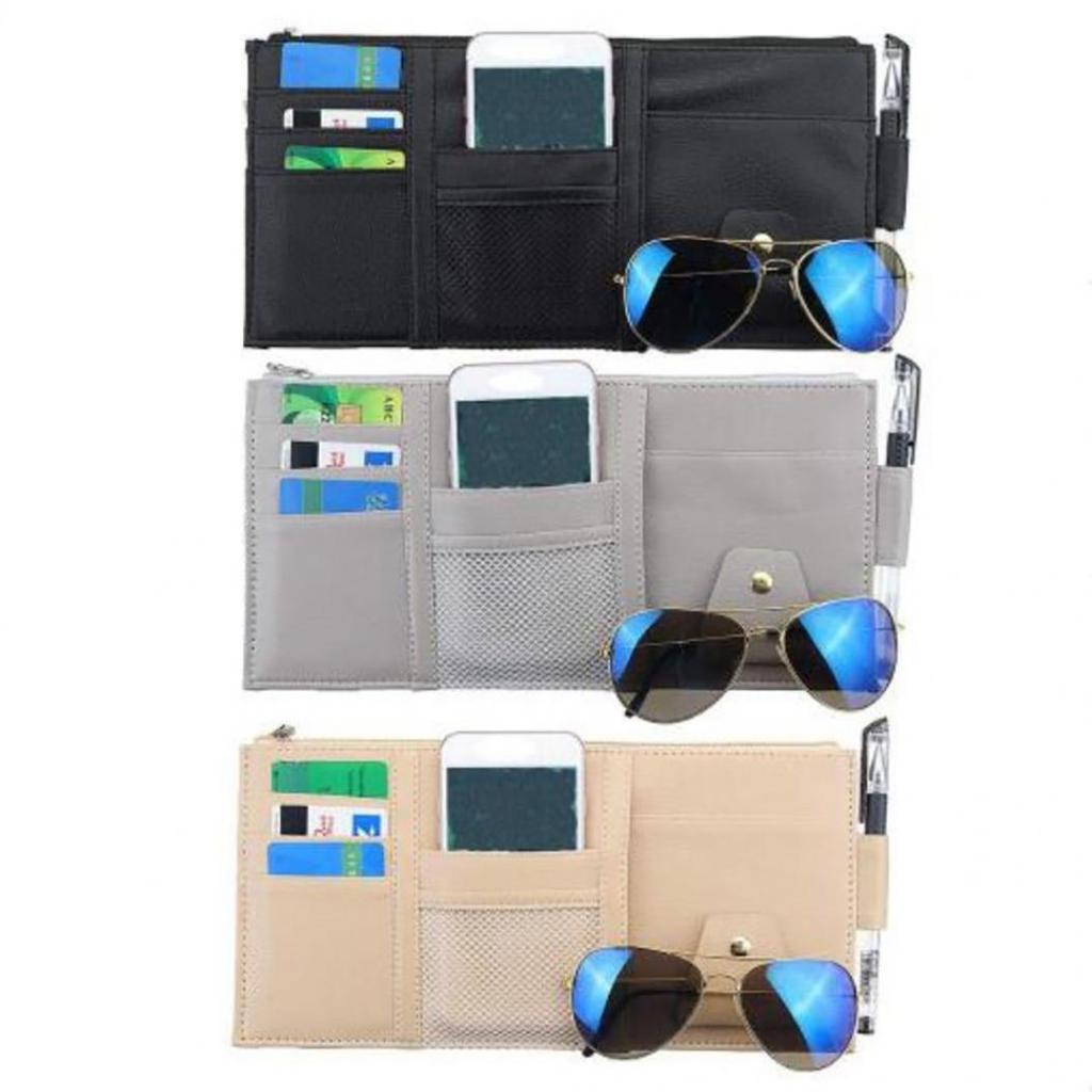 Сумка для хранения автомобильного солнцезащитного козырька из искусственной кожи, очки, билет, органайзер для мобильного телефона