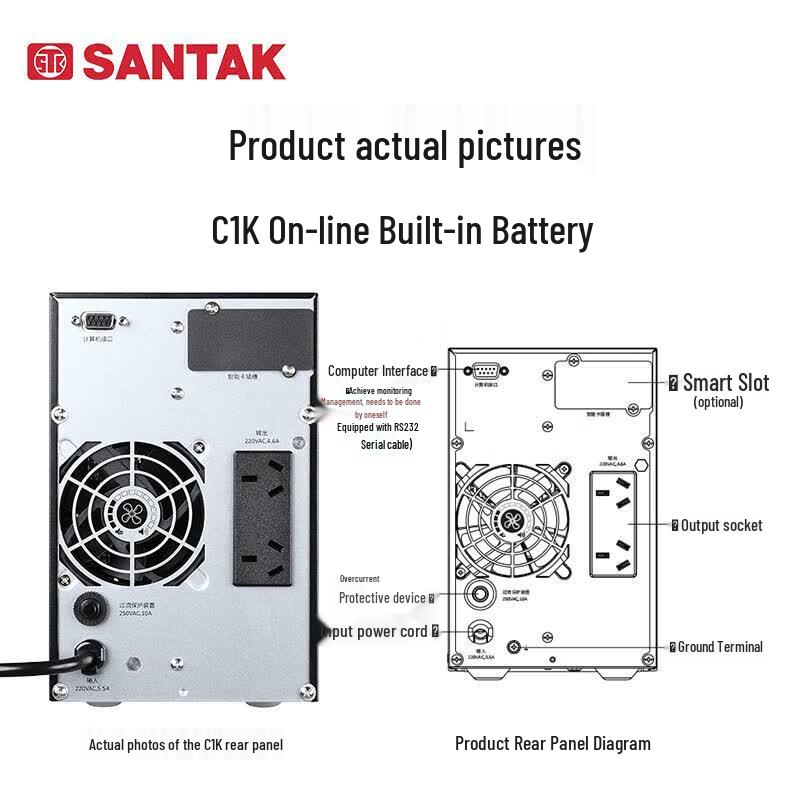 SANTAK C3K(G7) ИБП онлайн, штепсель CN (адаптер в комплекте)