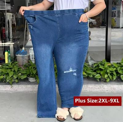 9XL женские эластичные джинсовые брюки рваные женские брюки-карандаш с высокой талией свободные растянутые поцарапанные большие размеры