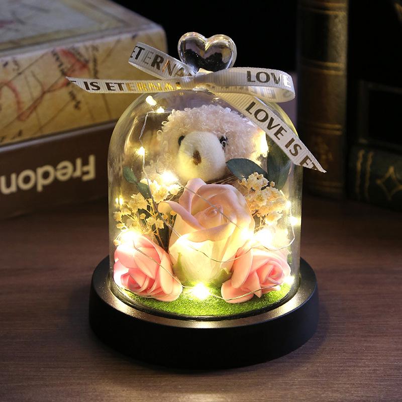 Eternal flower glass cover small gift, creative love rose tabletop small ornament, Valentine's Day gift.