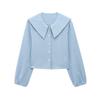 Spring New Women's Clothing Sweet Style Small round Lapel Small Plaid Puffy Long Sleeve Shirt Top 4661038