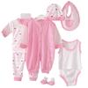 8PCS Set Baby Cotton Striped Jumper+Hats+Socks+Bib+Tops+Pants Outfits 0-3M