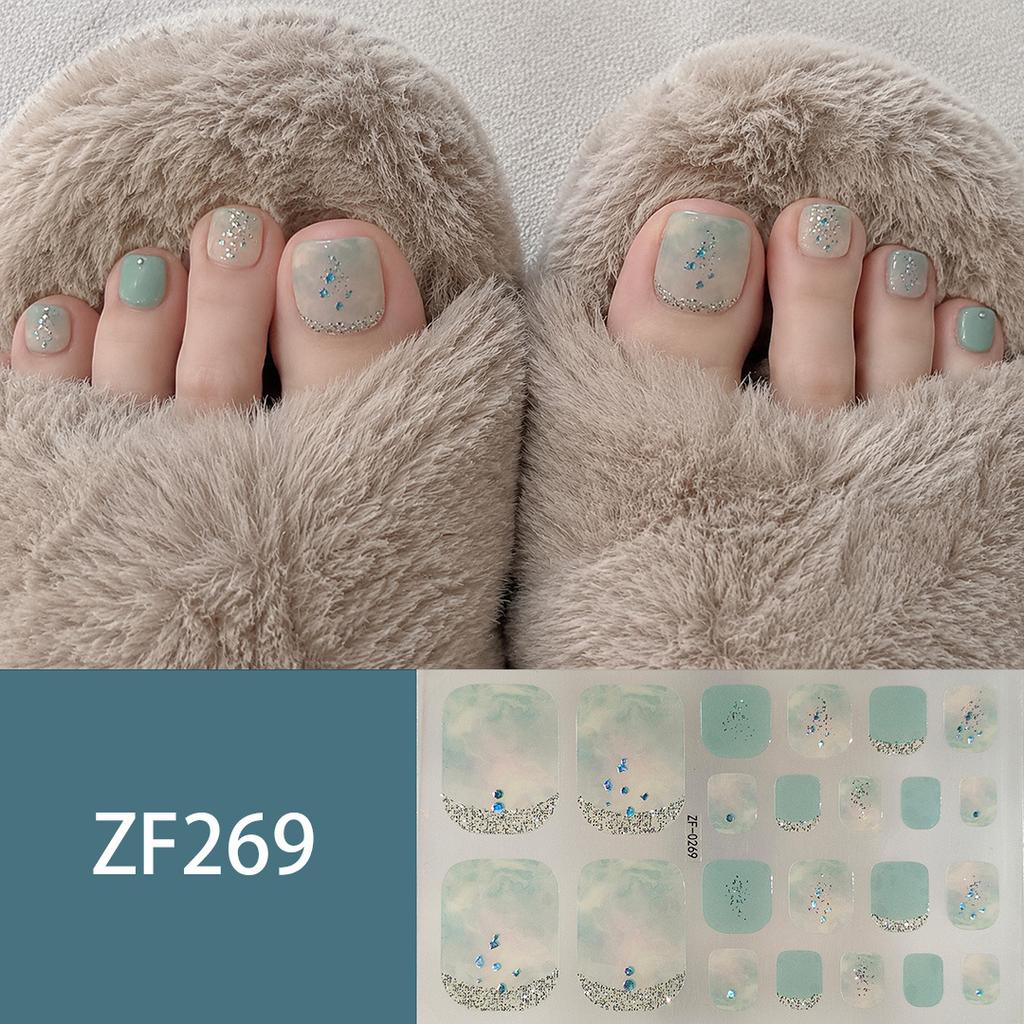 Waterproof Long Lasting ZF 3D Faux Rhinestone Stereo Pattern Finished Full Cover Toe Nail Stickers, Skin Brightening Toenail Patches