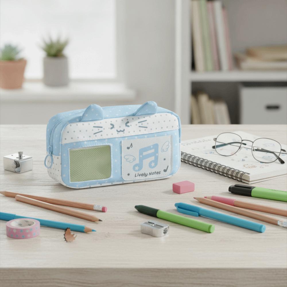 Clear Window 3D Cat Ear Pencil Case Music Note Star Music Pencil Bag Daily Study