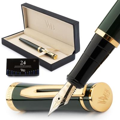 Перьевая ручка Wordsworth Black 18K Glided Extra Fine включает в себя 24 стержня для чернил, подарочный золотой стержень, идеально подходит для мужчин и женщин, а также набор, перо, картриджи,