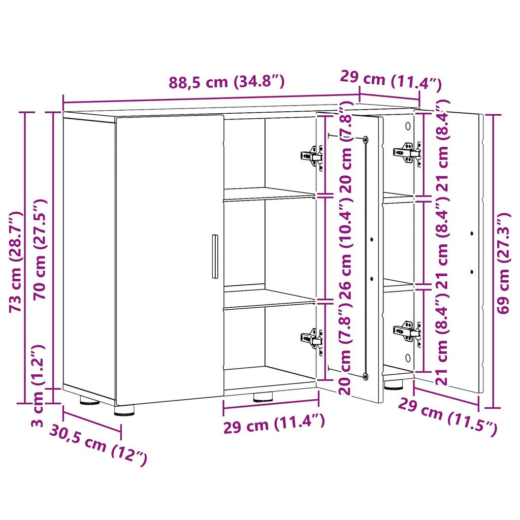 High Gloss White Wooden Cabinet 88.5 x 30.5 x 73 cm Particleboard