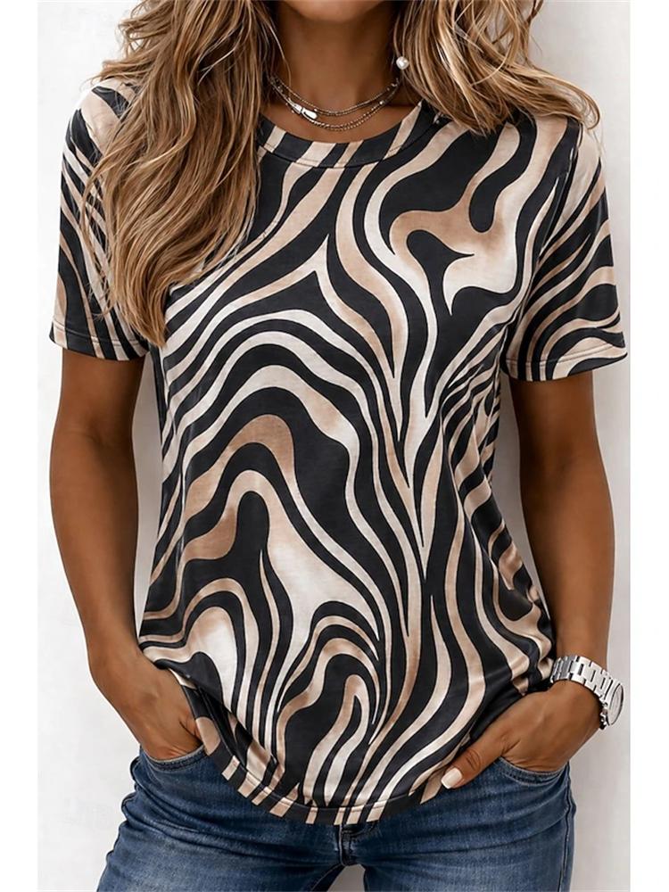 2026 Summer Fashion Women's Short-Sleeve T-Shirt Elegant Floral Print Round-Neck Top Casual-Style Women's Short-Sleeve Shirt