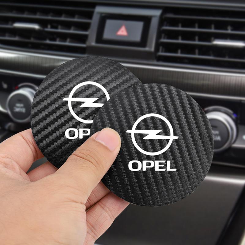 AAAYW1 2Pcs Car Coasters Carbon Fiber Cup Holder Mat For Opel Corsa D Astra Insignia Mokka Car Interior Accessories Decorative Coasters