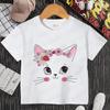 Kids T Shirt Flower Cat Graphic Anime Shirt Summer Girls Floral Kitty Tops Short Sleeve Tee Cute Animal Cartoon Cat White Tshirt