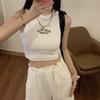 Women Streetwear Y2k Letter Stitch Embroidery Tank Top with Pad Sexy Sleeveless Sporty Crop Top