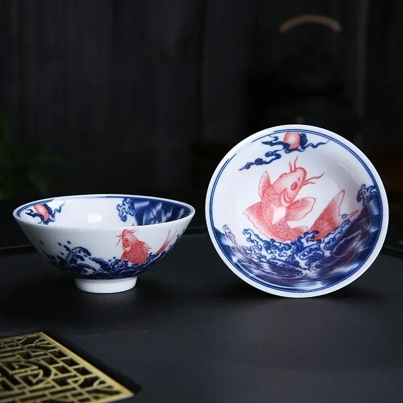 1 шт. китайская бутиковая керамическая чашка для чая, сине-белая фарфоровая чаша для чая, расписанная вручную, чашка для чая для путешествий и медитации, чайный набор 70 мл