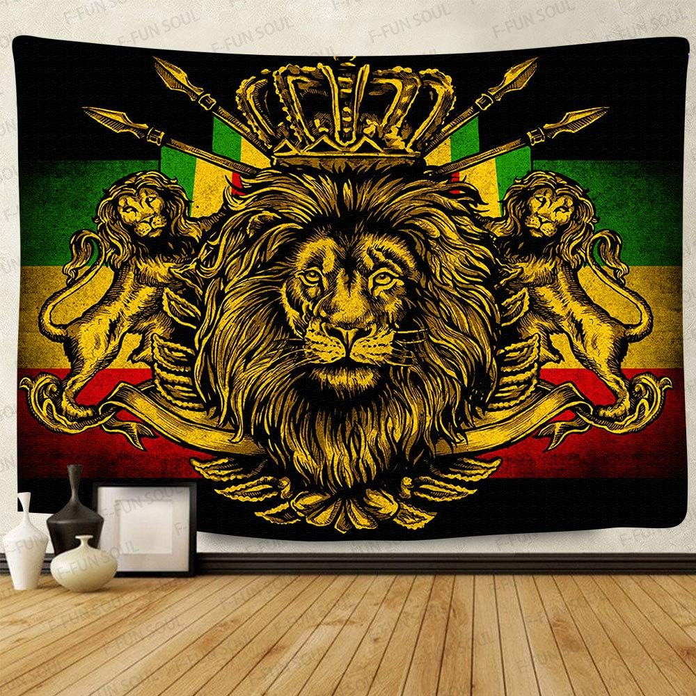 F-FUN SOUL Rasta Rastafarian Tapestry, Large 80x60inches Soft Flannel, Lion Crown Flag Hippie Art Wall Hanging Tapestries for Living Room Bedroom