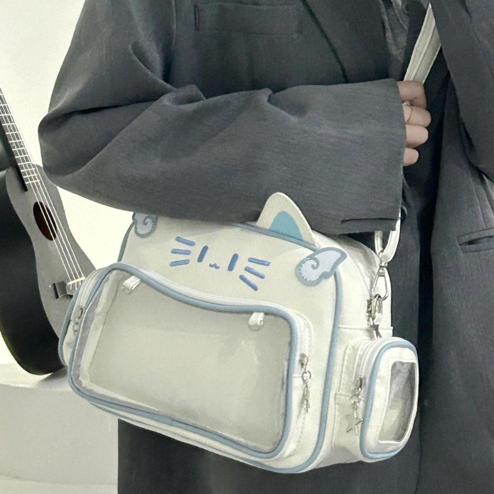 Преппи Стиль Милый Кот Итабаг JK Каваи Y2K Сумка через Плечо Креативная Сумка с Прозрачным Карманом Для Улицы