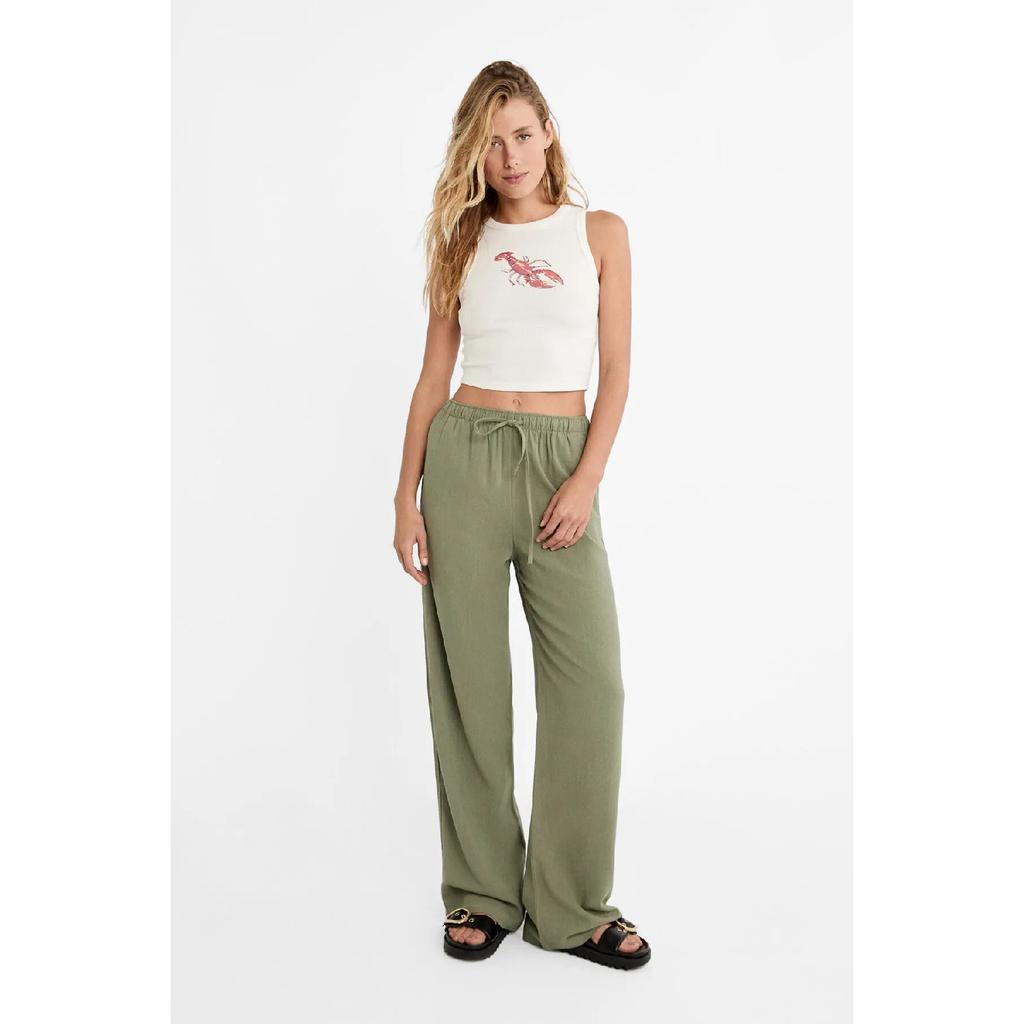 Linen Loose Cut Palazzo Trousers Ecru