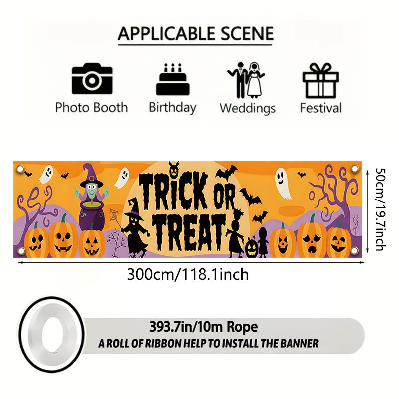 Spooky Witch & Ghost Halloween Yard Banner 17x78in, Outdoor Fence Garden Decor