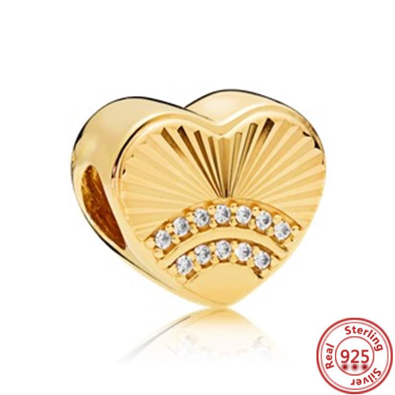 Медь 925 пробы Золотое Сердце Любви Четырехлистный Клевер Ангел Солнце Дерево Перья DIY Бусины Подходят для Оригинального Шарм-браслета Pantaro Мелкий Циркон