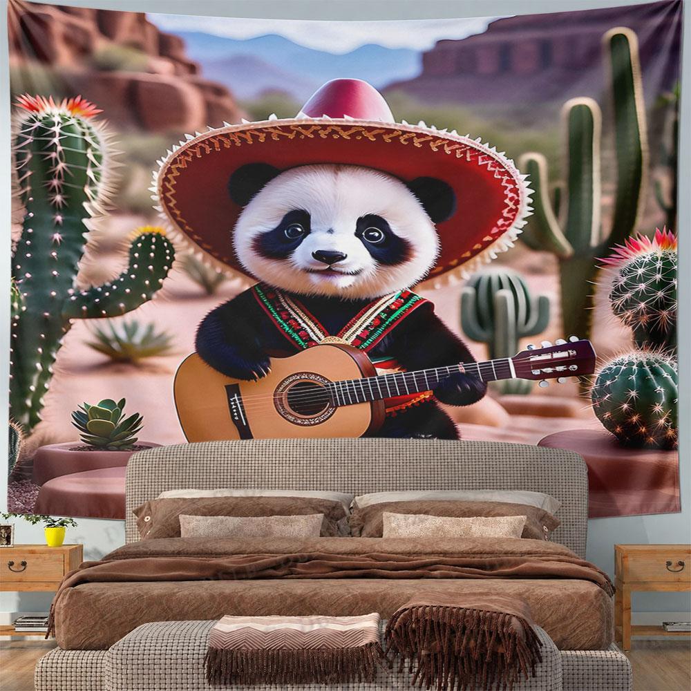 Panda Playing Guitar in Desert Artwork Pattern Wall Hanging Tapestry Decorative Tapestry Home Decor for Bedroom and Living Room