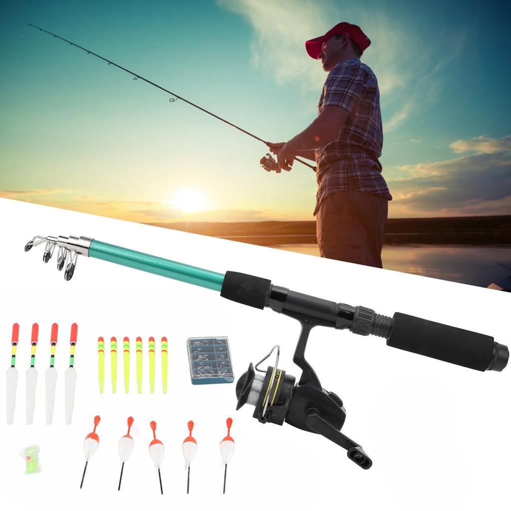 Portable Fishing Rod Reel Set Pole Reel with Line Full Kit Hooks with Storage Box Floats