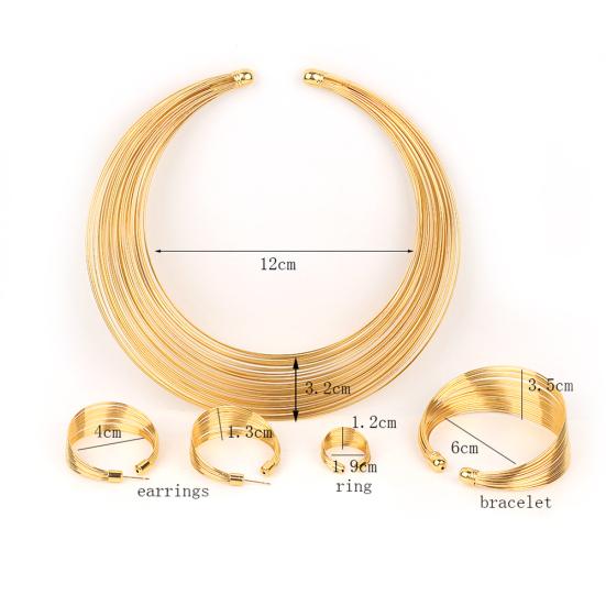 4Pcs/Set Exotic Nigerian Bridal Circle Necklace Earrings Bracelet Ring Jewelry