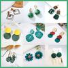 Korean Geometric Green Color Flower Drop Earrings for Women Petals Round Heart Leaf Metal Brincos Wedding Party Jewelry Gift