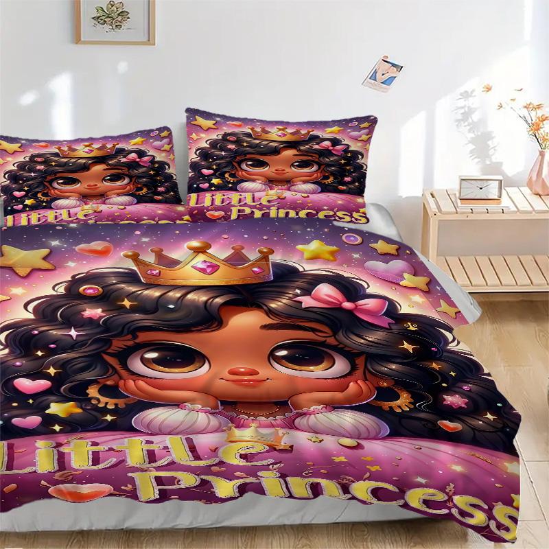 Little Princess Crown Stars Print 3Pcs Bedding Setduvet Cover With 2 Bedropillowcase Home Birthday Gift