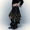 Эстетика гранжа Необычная юбка Японская винтажная клетчатая юбка Y2k Wasteland Punk Лоскутная шикарная юбка Готический Harajuku