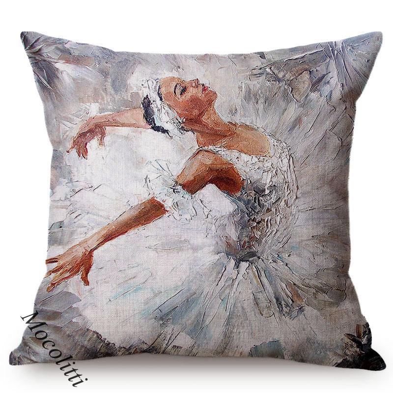 Ballet Girls Oil Painting Art Home Decoration Sofa Pillow Case Sexy Woman Portrait Impressionism Painting Style Cushion Cover