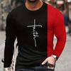 Alphabet Color Blocking Print Men's Tshirts Long Sleeve Tees Round Neck Casual Pullover Men's Clothing Plus Size