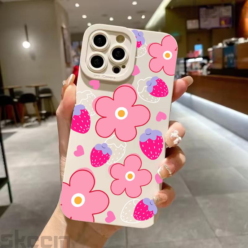 Colorful Flowers Strawberry Silicone Case For Samsung Galaxy S25 S24 S23 Ultra S22 S21 Plus S20 FE A55 A54 A15 A35 Soft Cover
