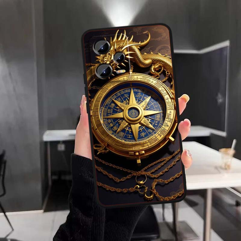 Винтажная иллюстрация компаса Для Xiaomi Redmi Note 15 14 13 12 12S 11E 11 11S Pro Plus 4G 5G Черный Мягкий ТПУ Чехол для телефона