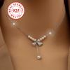 Women's Delicate 925 Sterling Silver Zircon Bow Pearl Necklace Luxury Party Clavicle Chain Birthday Gift