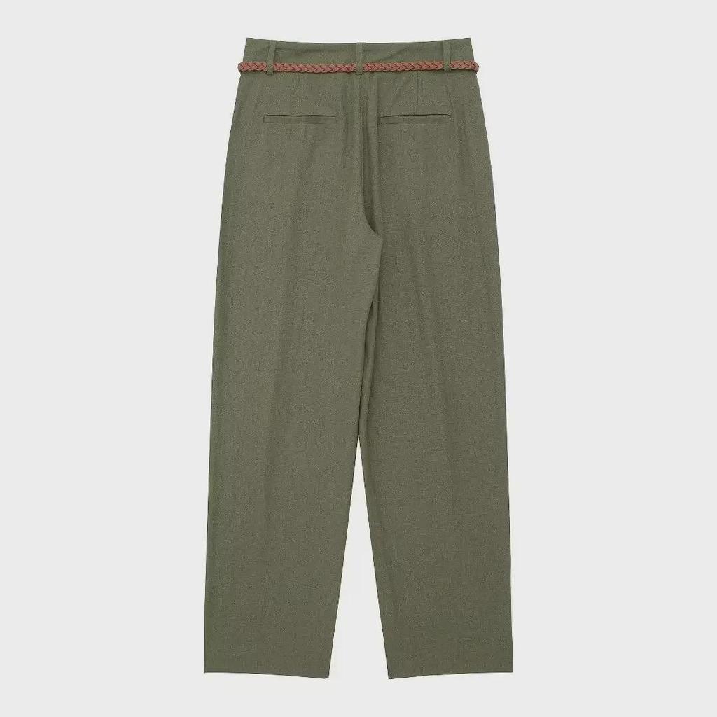 Летние 2024 г. Женские прямые брюки в европейском и американском стиле из льняной смеси с высокой талией в стиле ретро