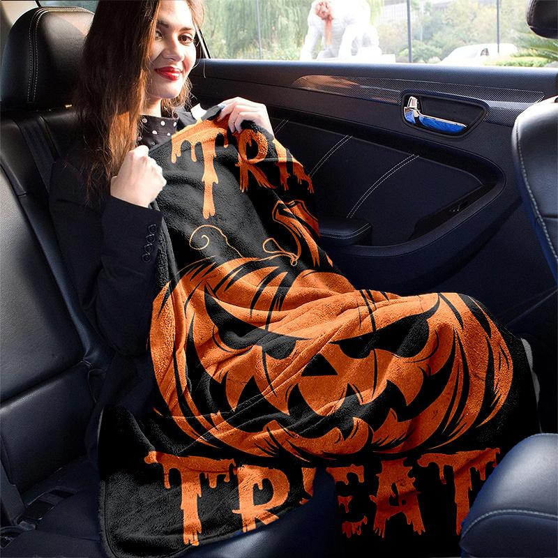 1pc Halloween Trick or Treat Blanket Soft and Warm Home Decorative for All Seasons, Living Room, Travel, Camping, Car Blankets