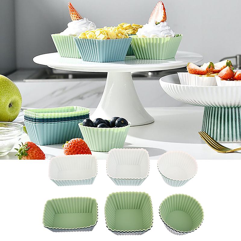 6 шт./набор силиконовых формочек для кексов, круглые, квадратные, прямоугольные, многоразовые, антипригарные формы для кексов, инструменты для украшения выпечки