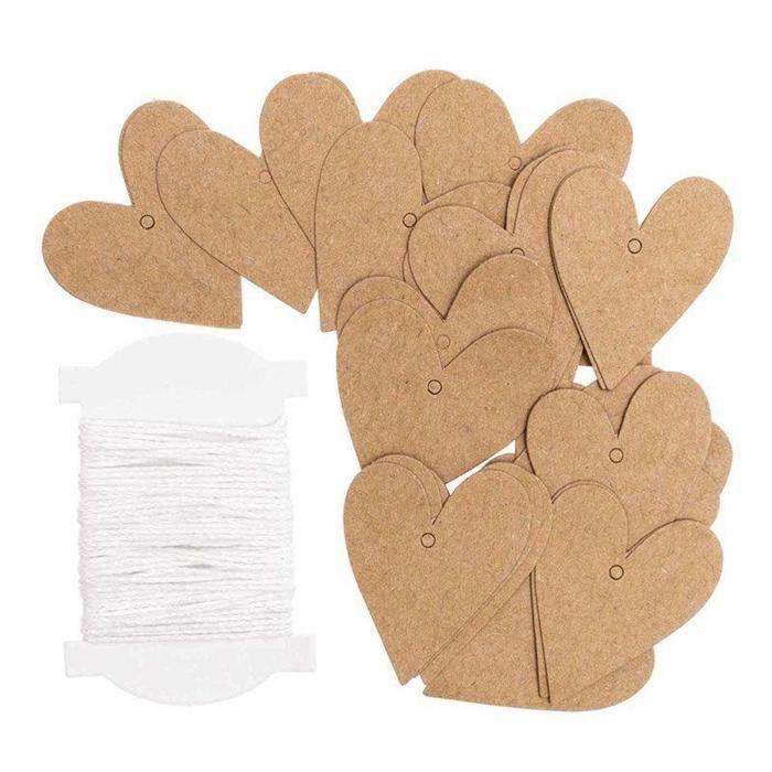 24 étiquettes à suspendre petits coeurs kraft