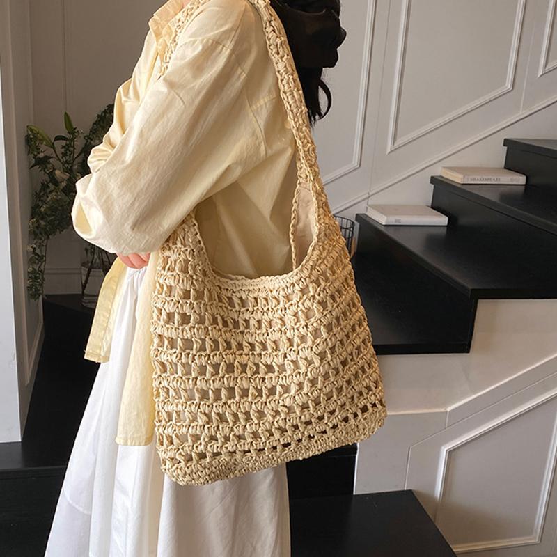 Летняя плетеная соломенная сумка для женщин Сумка через плечо Рафия Бумажная веревка Бохо Пляжные сумки Повседневная сумка-мессенджер Crossbody Женский кошелек