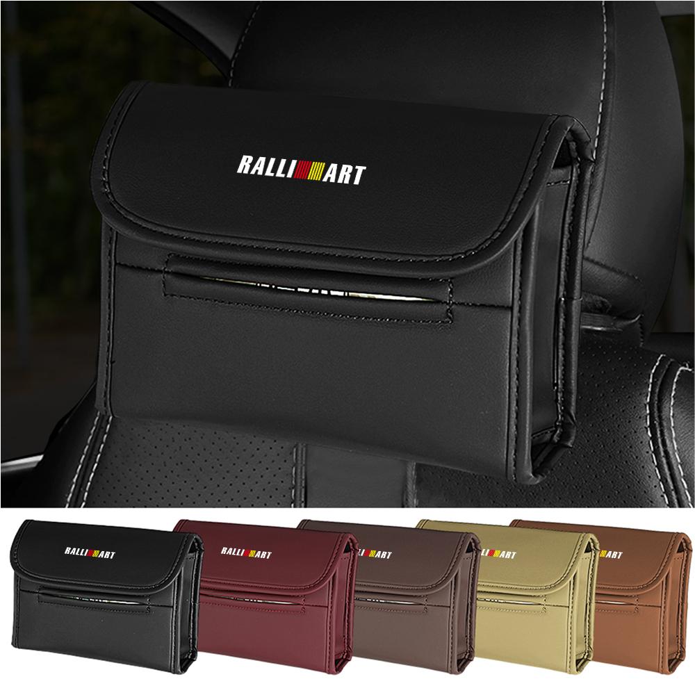 Car Tissue Box Holder Nappa Leather With Fix Strap For Mitsubishi 9 X ASX L200 Colt Outlander Pajero Lancer Eclipse Cross Triton
