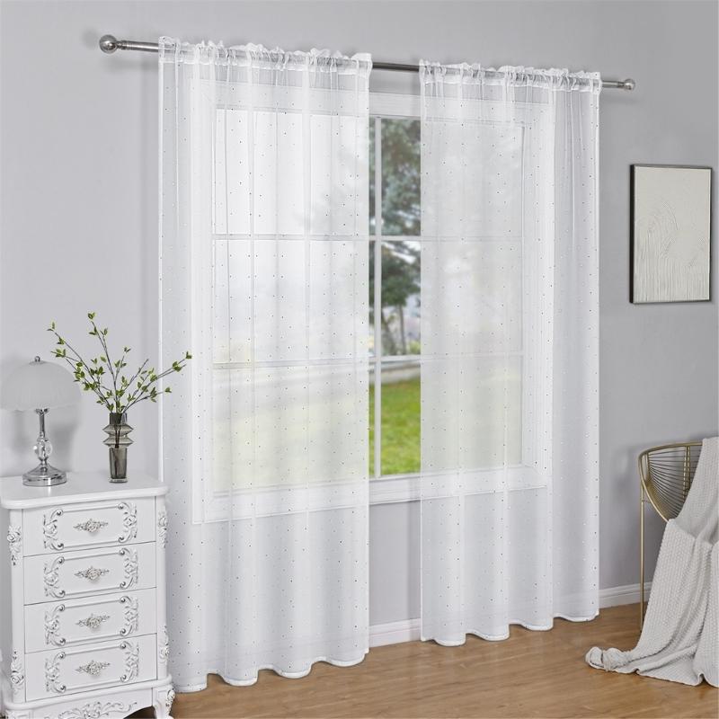 Elegant Silver Dot Design Semi Blackouts Curtains 2Pieces Polyester Window Treatments for Home Decoration
