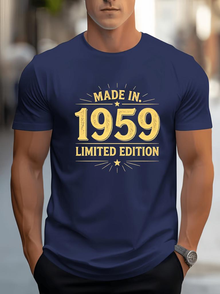 Unisex Crew Neck Tee 1959 Vintage Limited Text Print Short Sleeve Oversized Male Daily Casual Soft Breathable Simple Basic Wear Top
